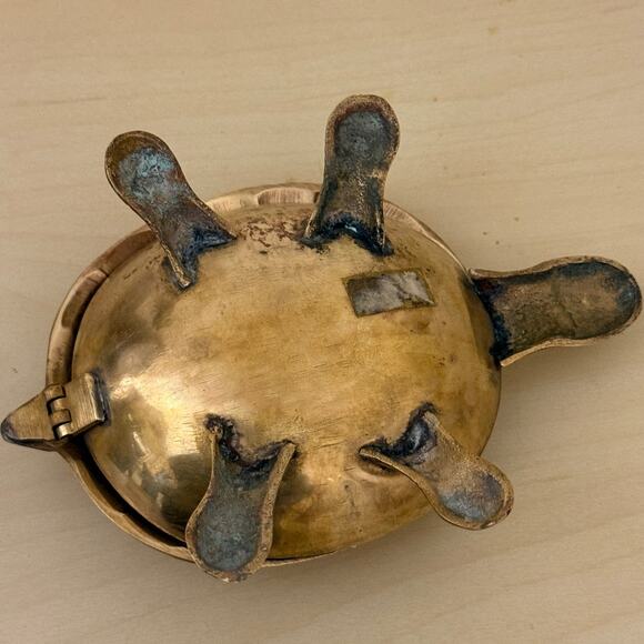 Vintage Brass Turtle Tortoise Hinged Trinket Box Ashtray Figurine - Picture 10 of 10